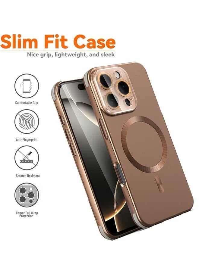 iPhone 16 Pro Max Case With MagSafe, Strong Magnet, [Shockproof Thin Cover] Full Camera Lens Protector, Plating Glossy Yellowing Resistant Shockproof Soft Protective Case Cover, Anti Scratch & Fingerprint, Desert Gold Brown - Image 3